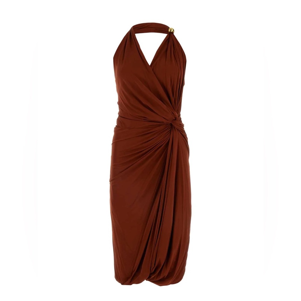 Bottega Veneta Midi Light Weight Viscose Jersey Dress in Pudding